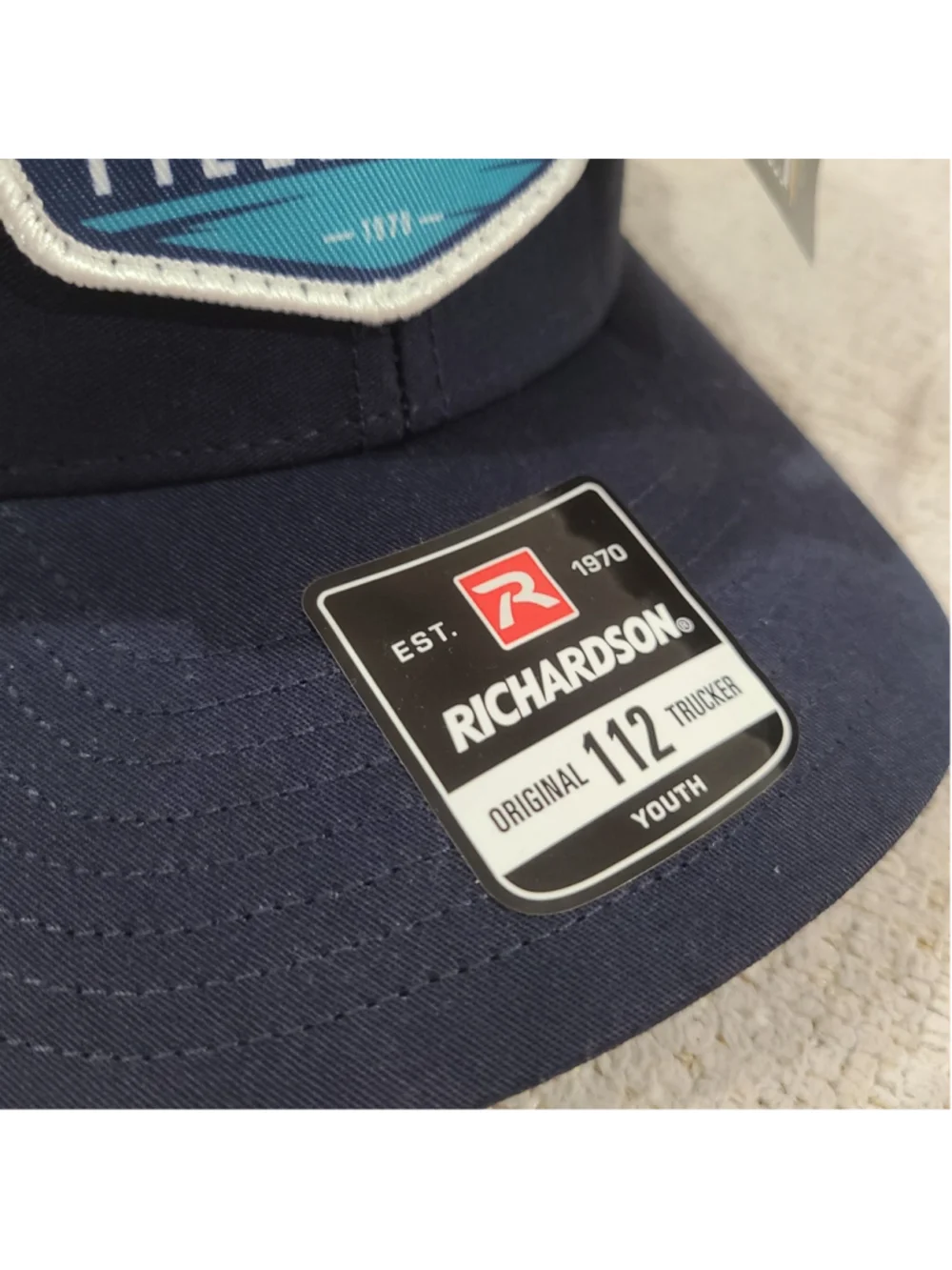NEW Fieldstone Richardson 112 Youth Kids Trucker Hat Snapback Navy Blue Mountain